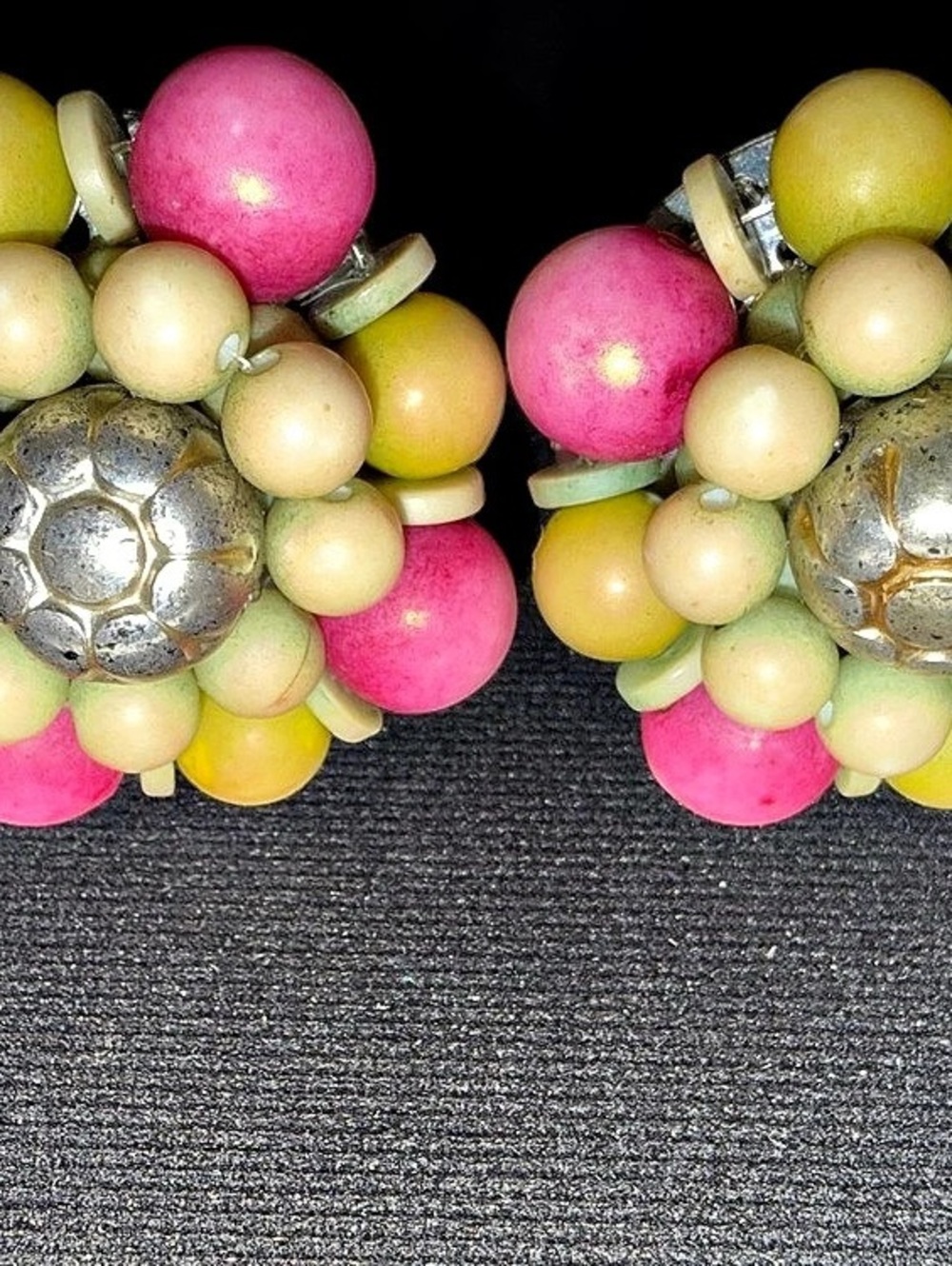 Beaded Clip-On Earrings in Pink & light green